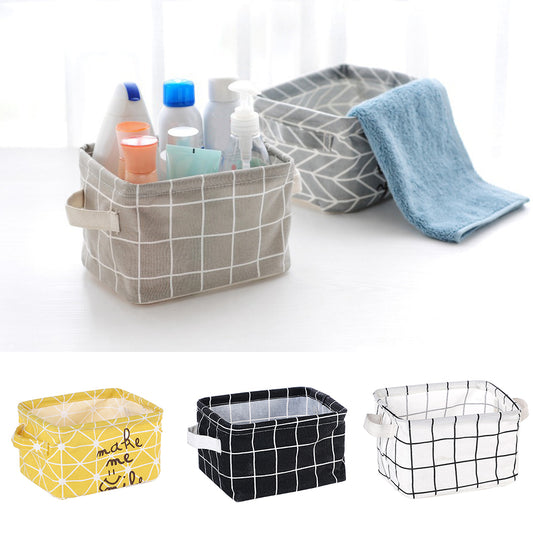 Foldable Plaid Storage Toy Box Container Table Organizer Basket with Holders