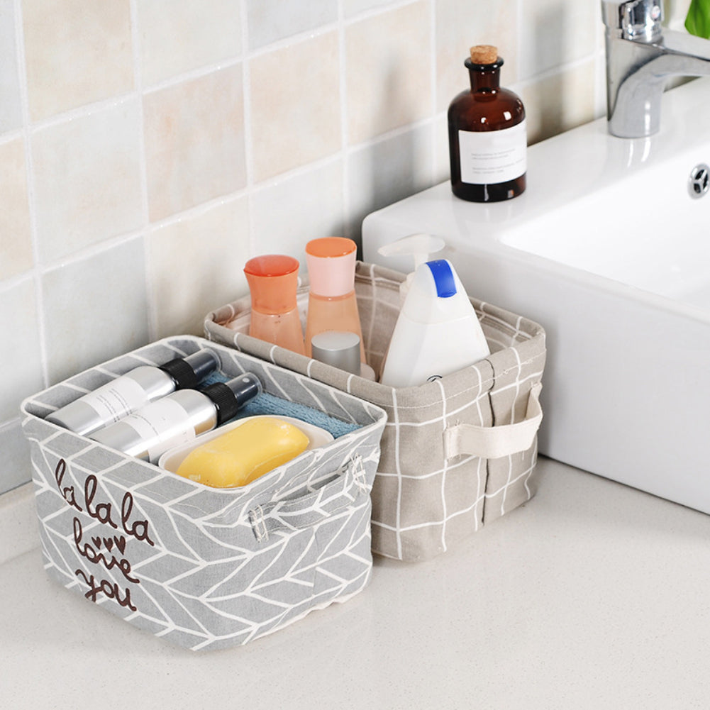 Foldable Plaid Storage Toy Box Container Table Organizer Basket with Holders