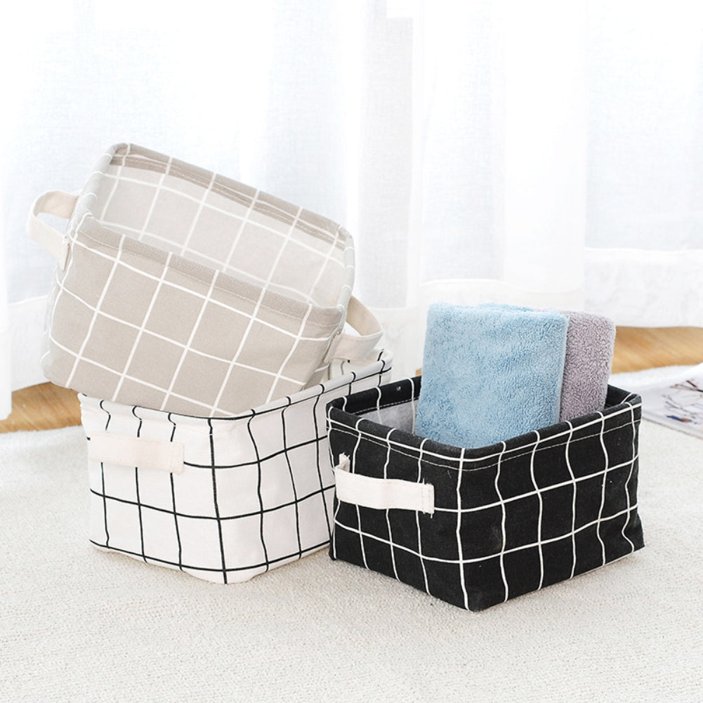 Foldable Plaid Storage Toy Box Container Table Organizer Basket with Holders