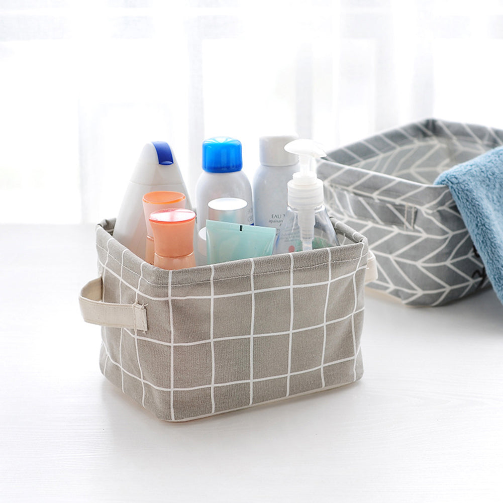 Foldable Plaid Storage Toy Box Container Table Organizer Basket with Holders