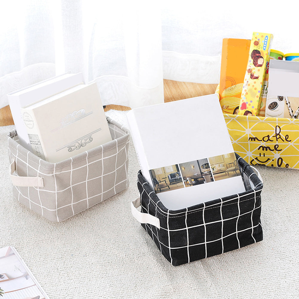 Foldable Plaid Storage Toy Box Container Table Organizer Basket with Holders