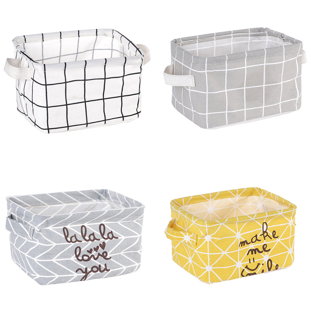 Foldable Plaid Storage Toy Box Container Table Organizer Basket with Holders
