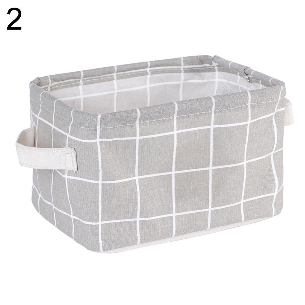 Foldable Plaid Storage Toy Box Container Table Organizer Basket with Holders
