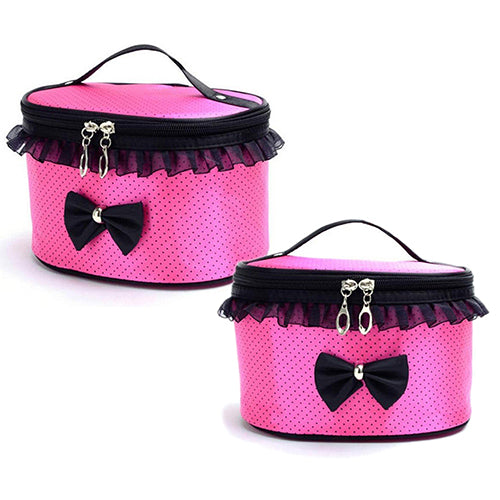 Portable Makeup Bag Bowknot Dots Toiletry Lace Cosmetic Organizer Holder Handbag