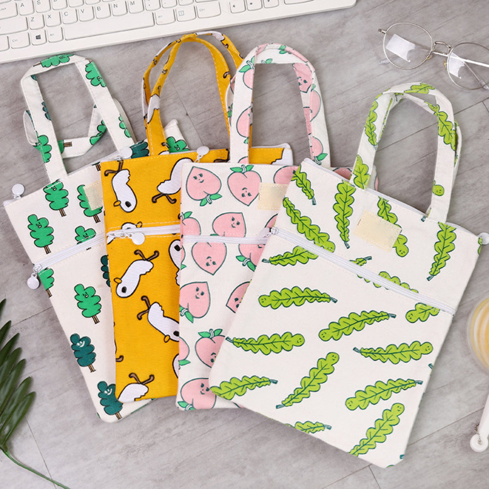 Student Double Zipper Handbag Fish Duck Forest File Pouch Handle Storage Bag