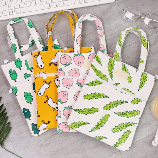 Student Double Zipper Handbag Fish Duck Forest File Pouch Handle Storage Bag