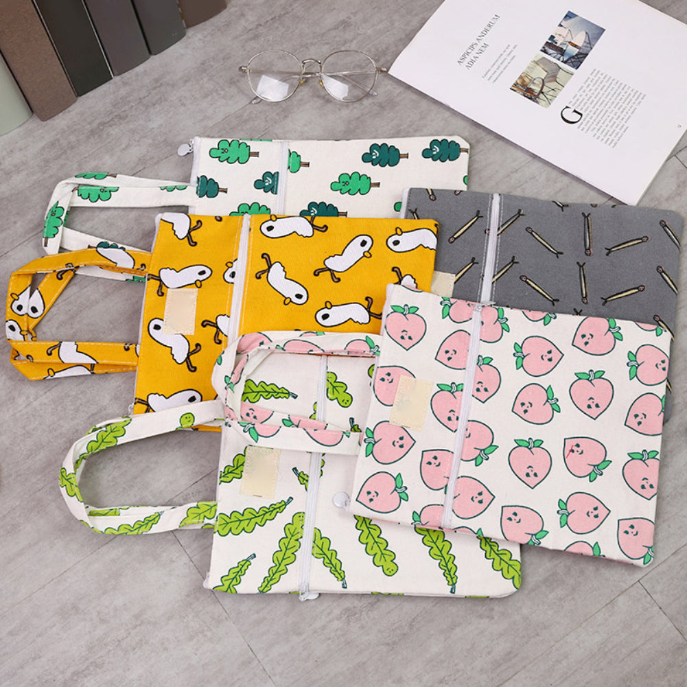 Student Double Zipper Handbag Fish Duck Forest File Pouch Handle Storage Bag