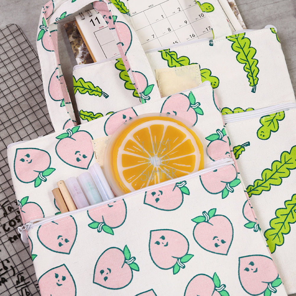 Student Double Zipper Handbag Fish Duck Forest File Pouch Handle Storage Bag