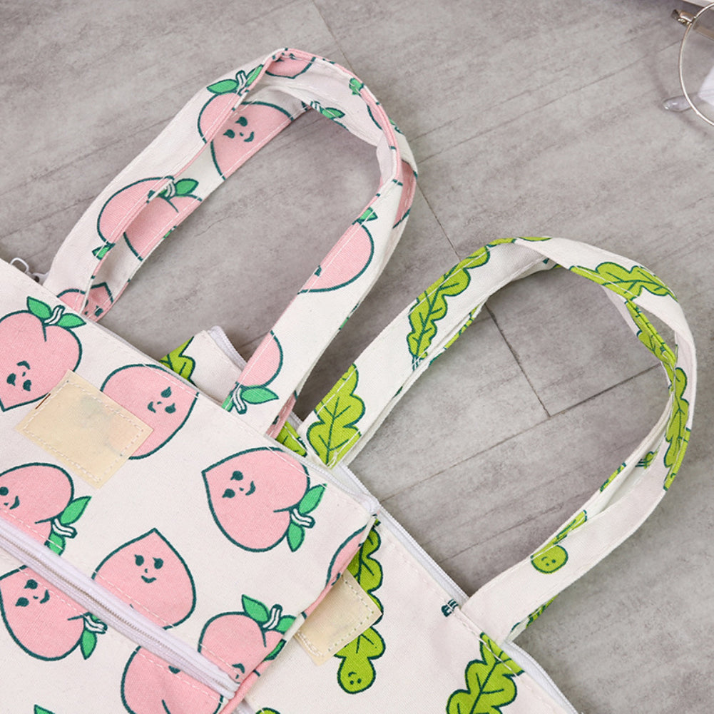 Student Double Zipper Handbag Fish Duck Forest File Pouch Handle Storage Bag