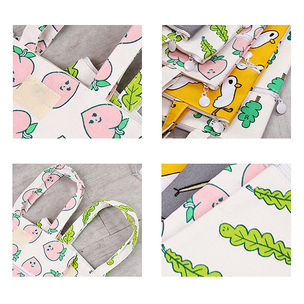 Student Double Zipper Handbag Fish Duck Forest File Pouch Handle Storage Bag