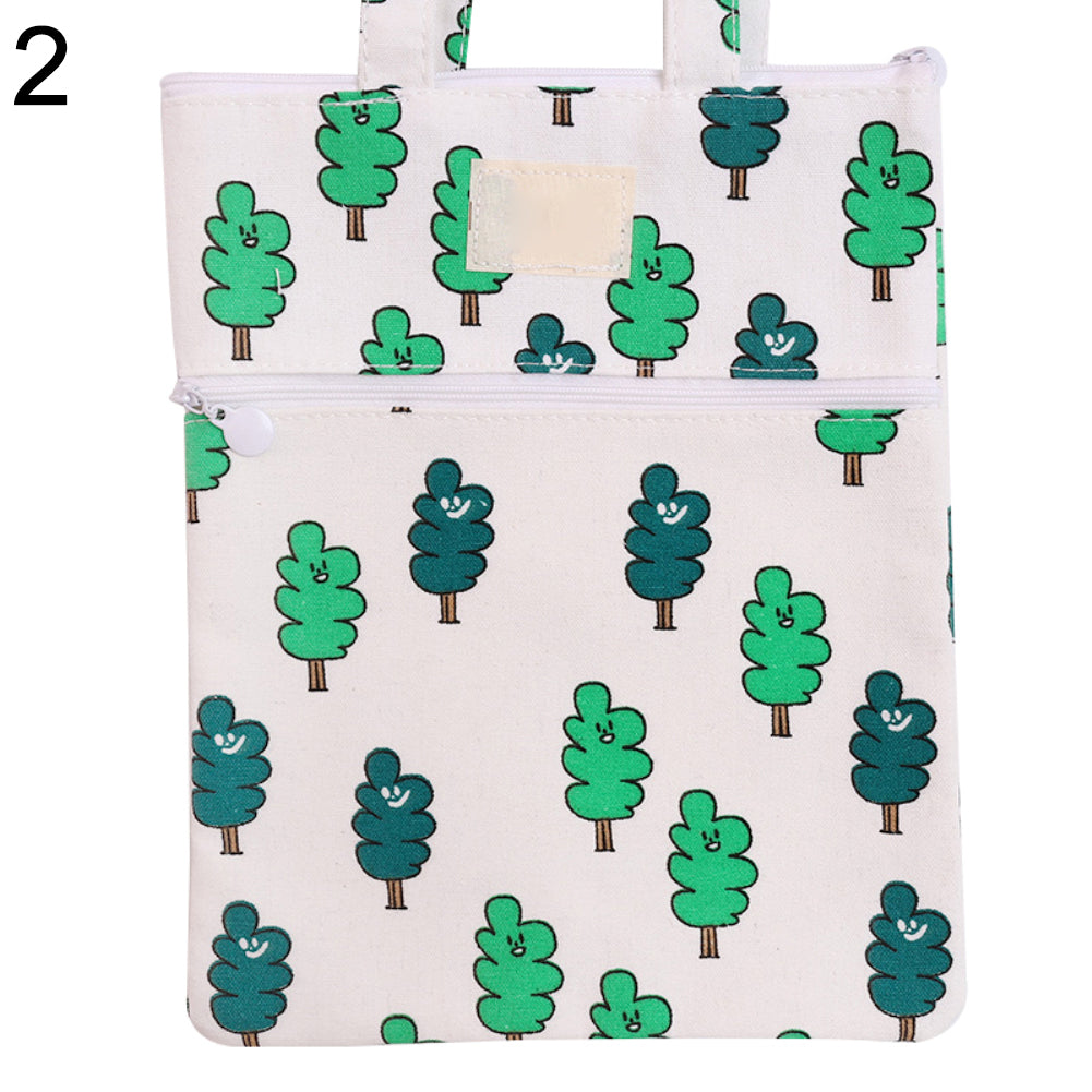 Student Double Zipper Handbag Fish Duck Forest File Pouch Handle Storage Bag