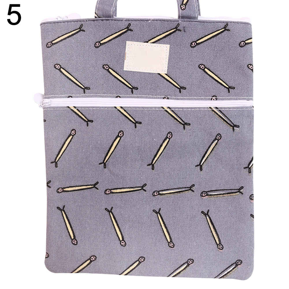 Student Double Zipper Handbag Fish Duck Forest File Pouch Handle Storage Bag