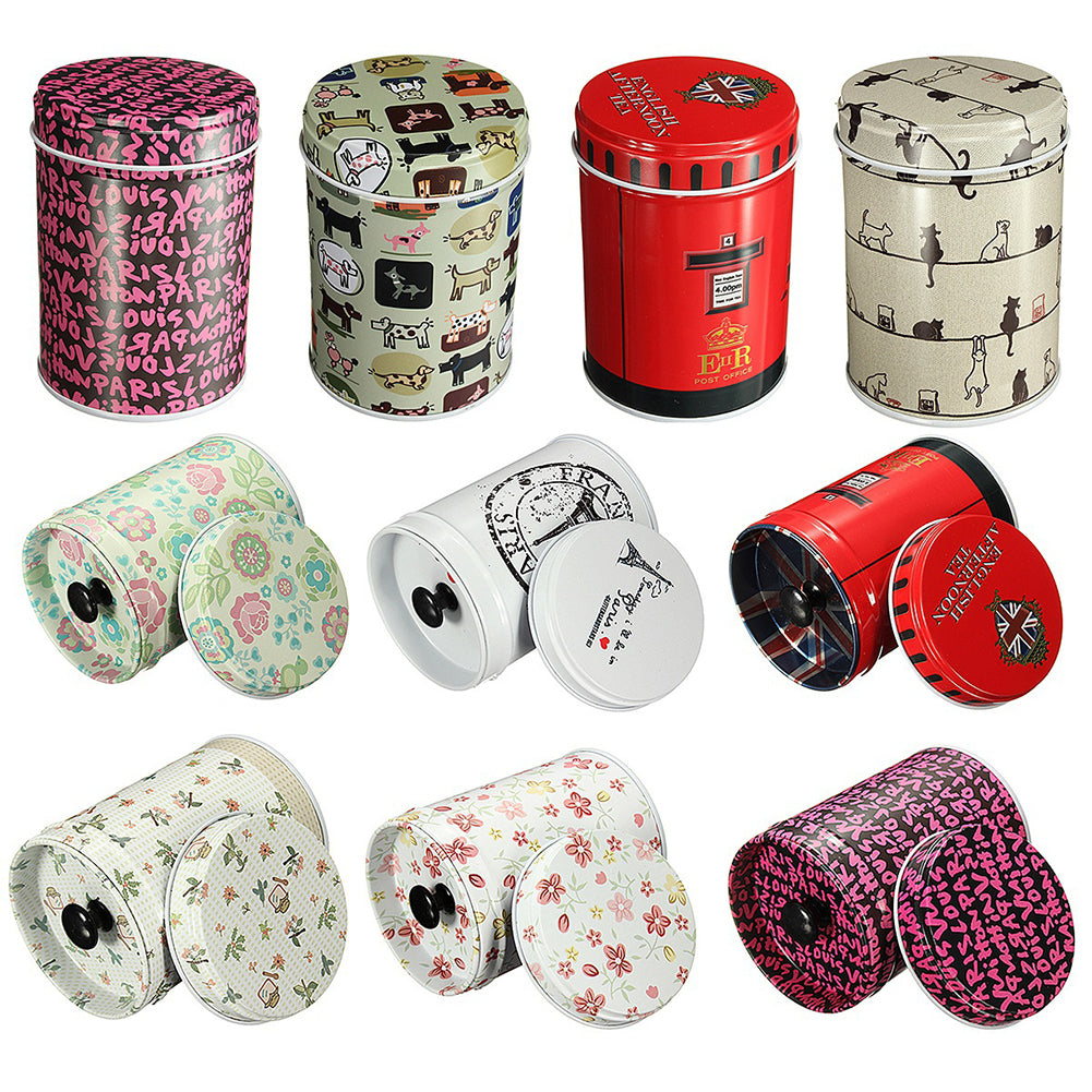 Cylindrical Candy Tin Box Coffee Tea Seal Storage Jar Canister Large Capacity
