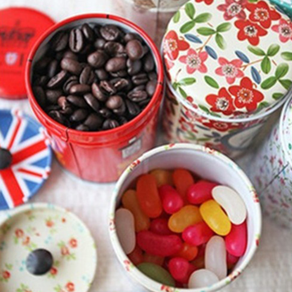 Cylindrical Candy Tin Box Coffee Tea Seal Storage Jar Canister Large Capacity