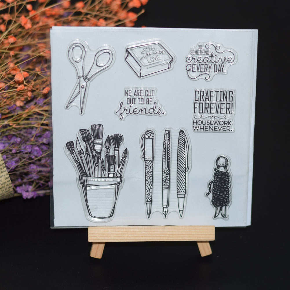 Scissors Pen Stationery Transparent Stamp Silicone DIY Scrapbook Cards Tool