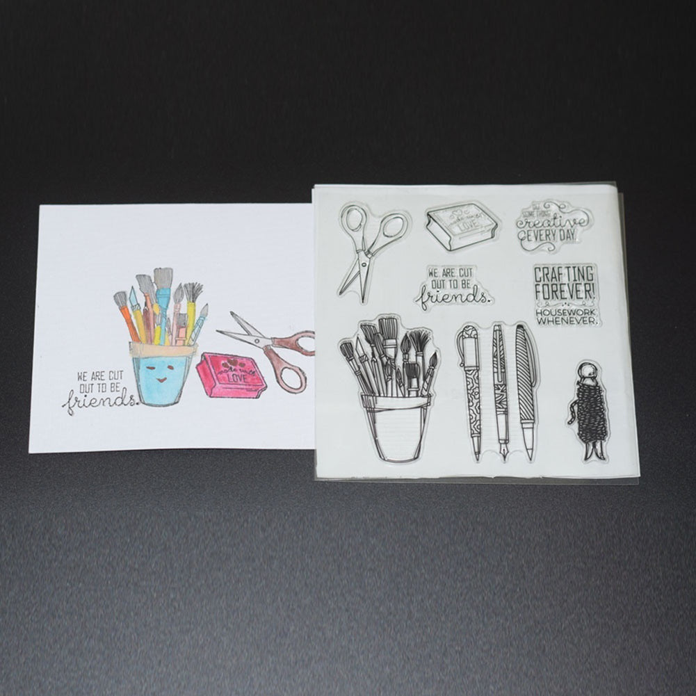 Scissors Pen Stationery Transparent Stamp Silicone DIY Scrapbook Cards Tool