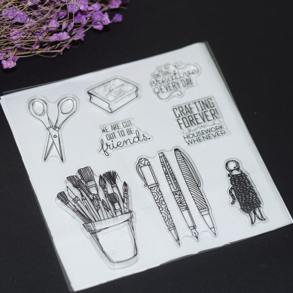 Scissors Pen Stationery Transparent Stamp Silicone DIY Scrapbook Cards Tool