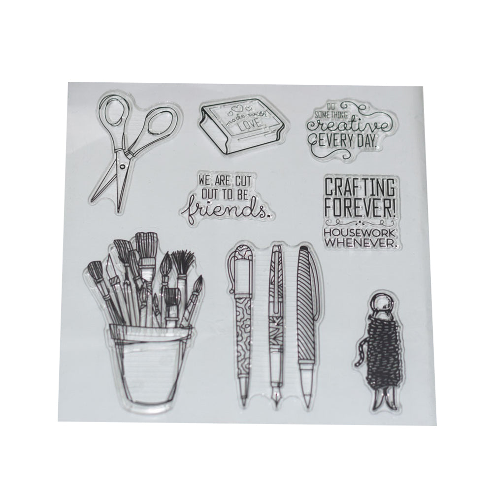 Scissors Pen Stationery Transparent Stamp Silicone DIY Scrapbook Cards Tool