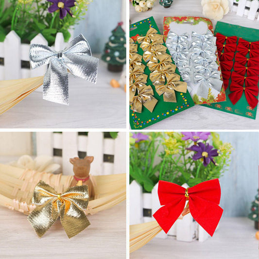 Lovely Solid Color Cloth Bowknot Christmas Tree Ornament Party Hanging Decor