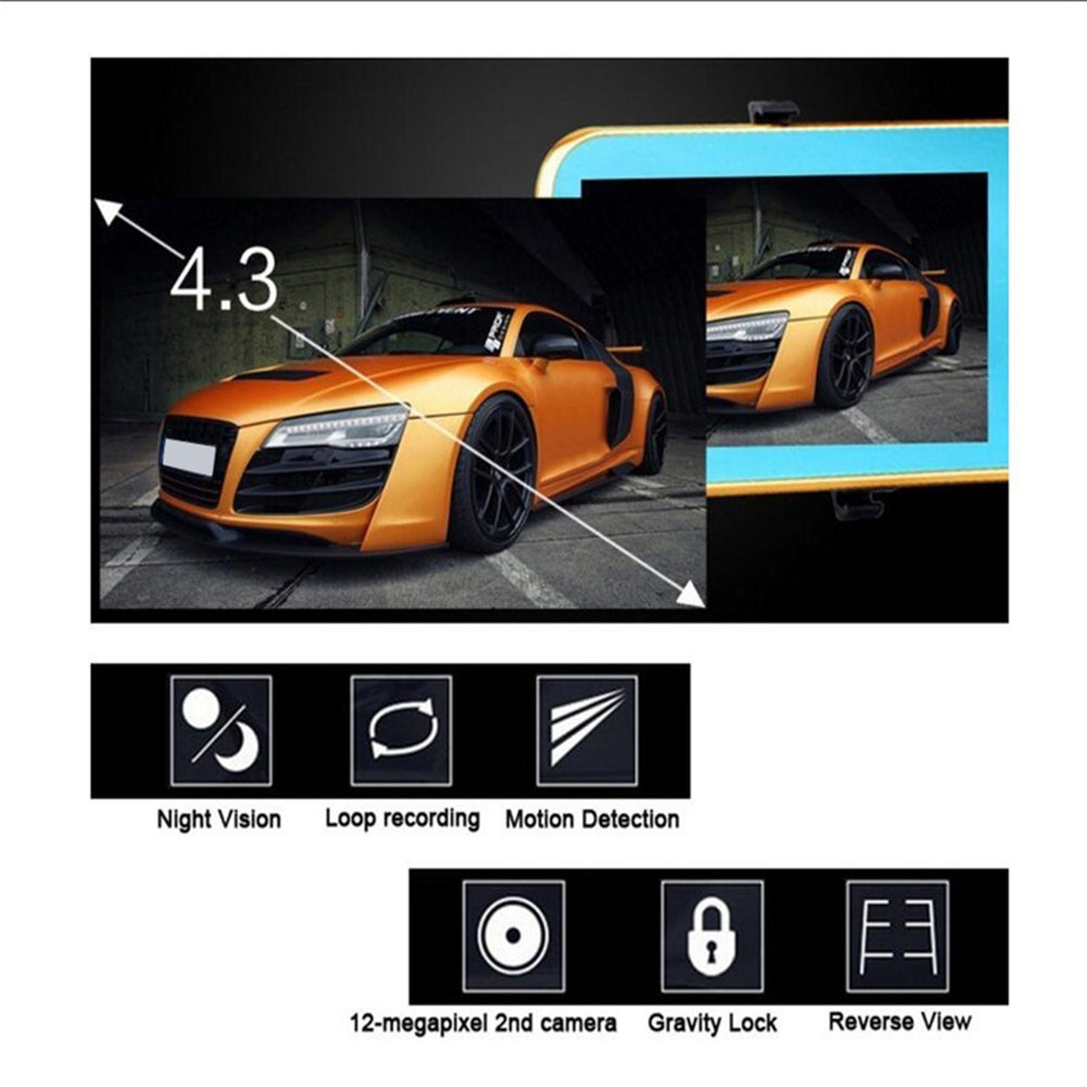 HD Cam 4.3inch Car DVR Camera 1080x720P Rearview Video Recorder Parking Monitor