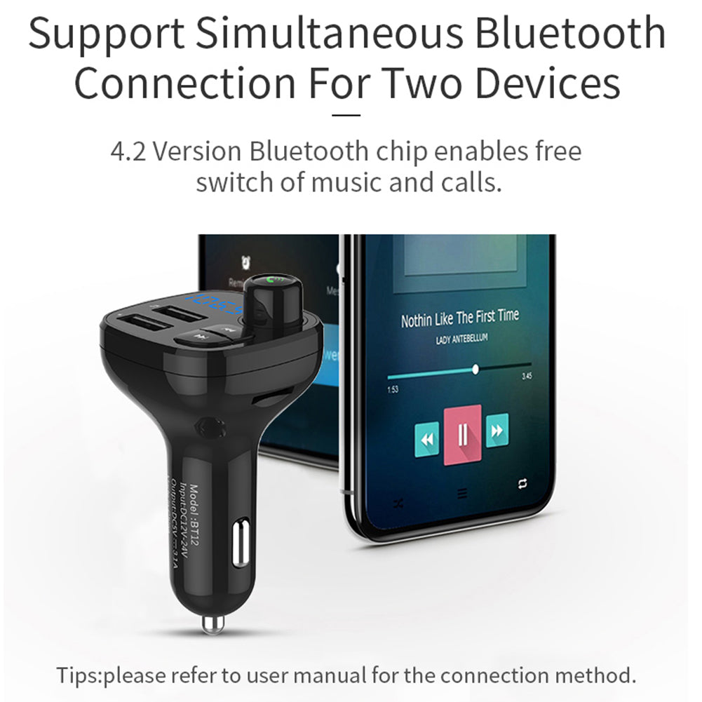 BT-12 Car Bluetooth FM Transmitter Dual USB Charger Handsfree Music MP3 Player