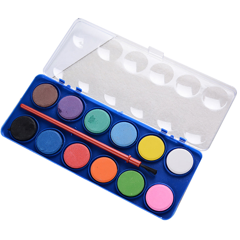 12 Colors Solid Watercolor Paint Brush Set Kids Learning Drawing Pigment Tool