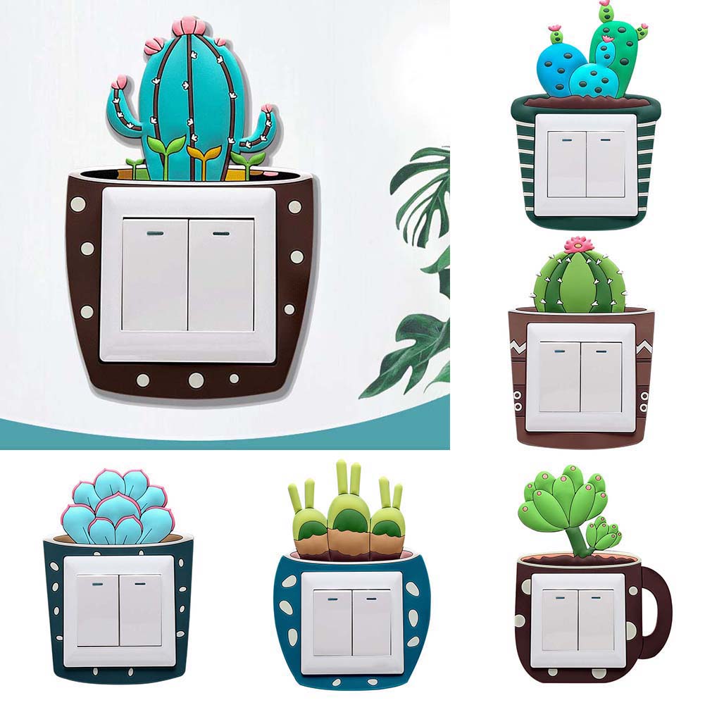 Lovely Cactus Luminous PVC Wall Switch Sticker Living Room Bedroom Home Decor