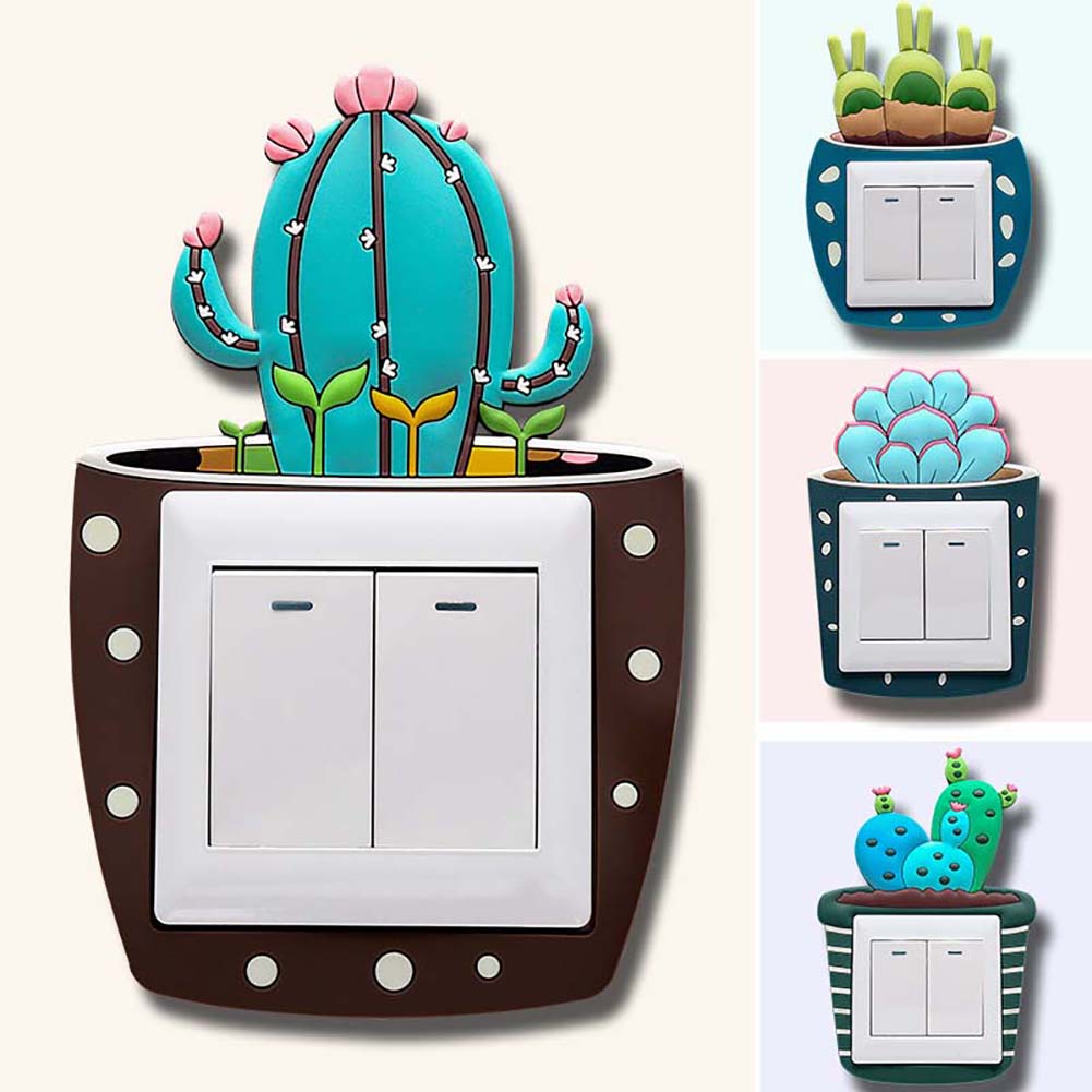 Lovely Cactus Luminous PVC Wall Switch Sticker Living Room Bedroom Home Decor
