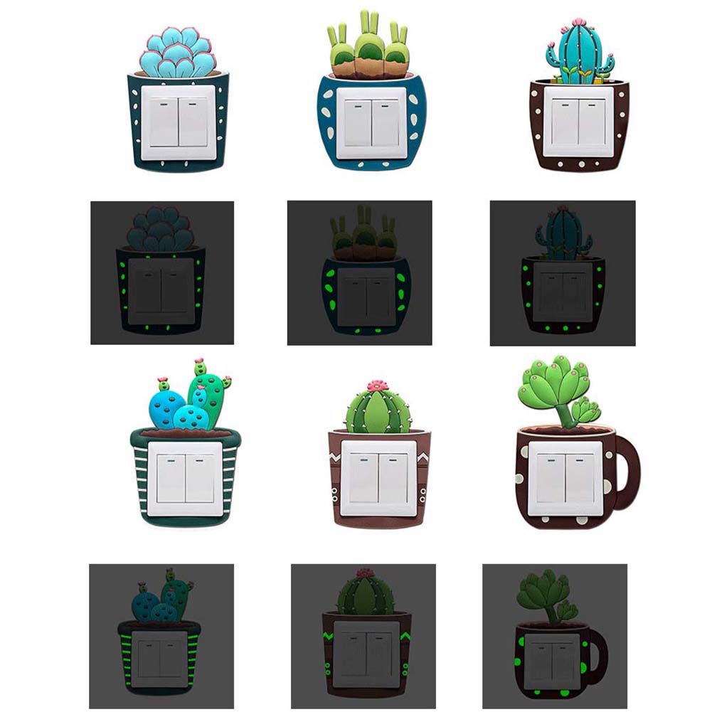 Lovely Cactus Luminous PVC Wall Switch Sticker Living Room Bedroom Home Decor