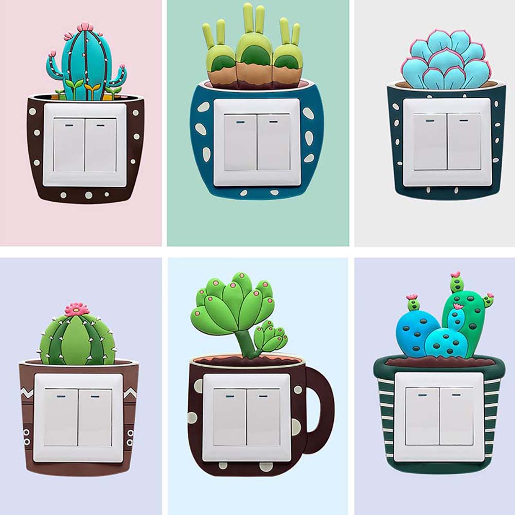 Lovely Cactus Luminous PVC Wall Switch Sticker Living Room Bedroom Home Decor