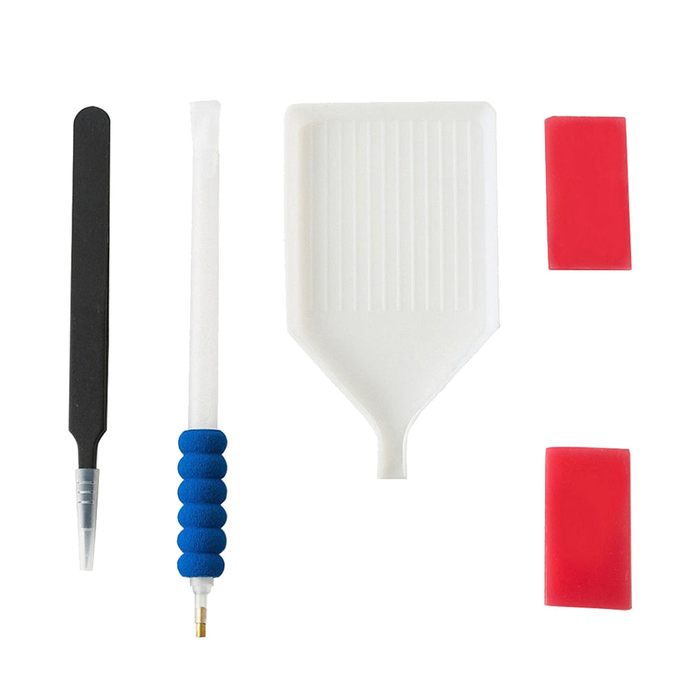 5Pcs DIY 5D Diamond Painting Tools Kit Tweezers Drill Pen Plastic Tray Mud Set