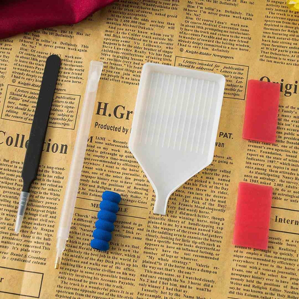 5Pcs DIY 5D Diamond Painting Tools Kit Tweezers Drill Pen Plastic Tray Mud Set