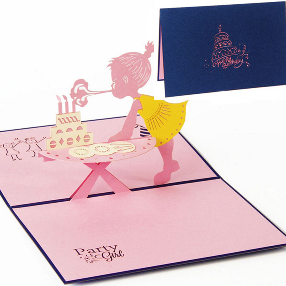 3D Pop Up Kids Girl's Birthday Greeting Card Party Invitation Handmade Gift