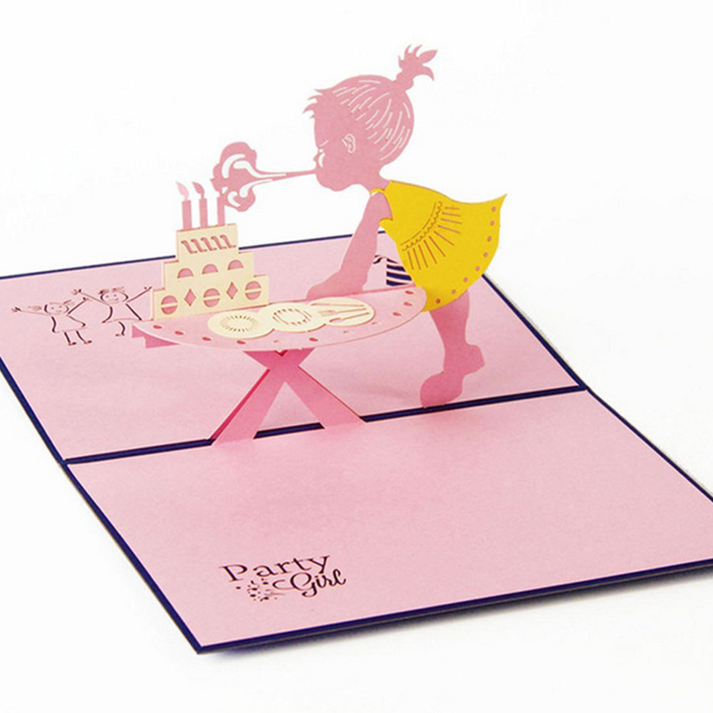 3D Pop Up Kids Girl's Birthday Greeting Card Party Invitation Handmade Gift
