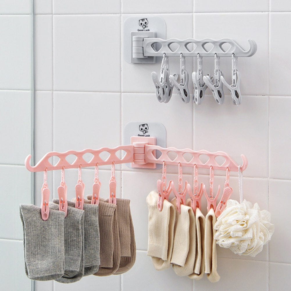 Removable 12 Clips Bathroom Rack Clothespin Windproof Socks Clothes Towel Hanger