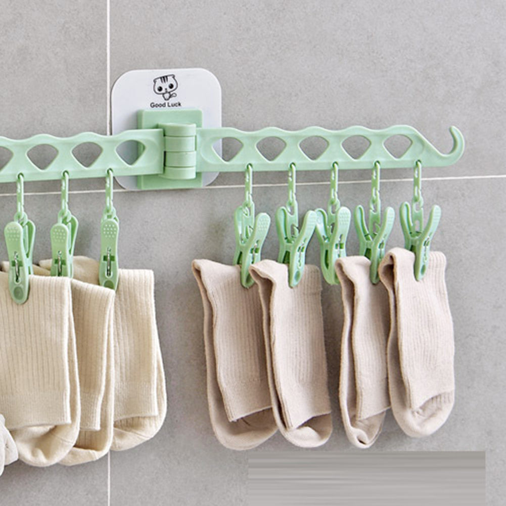 Removable 12 Clips Bathroom Rack Clothespin Windproof Socks Clothes Towel Hanger