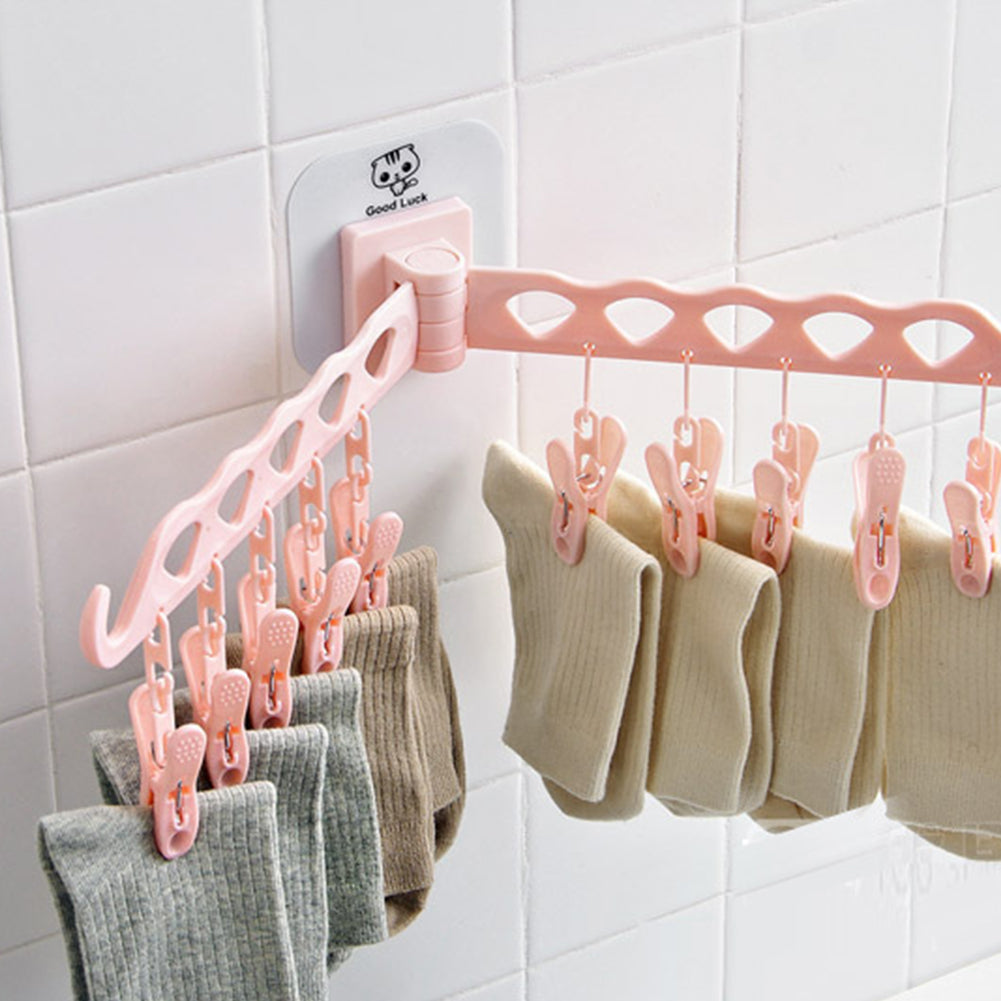 Removable 12 Clips Bathroom Rack Clothespin Windproof Socks Clothes Towel Hanger