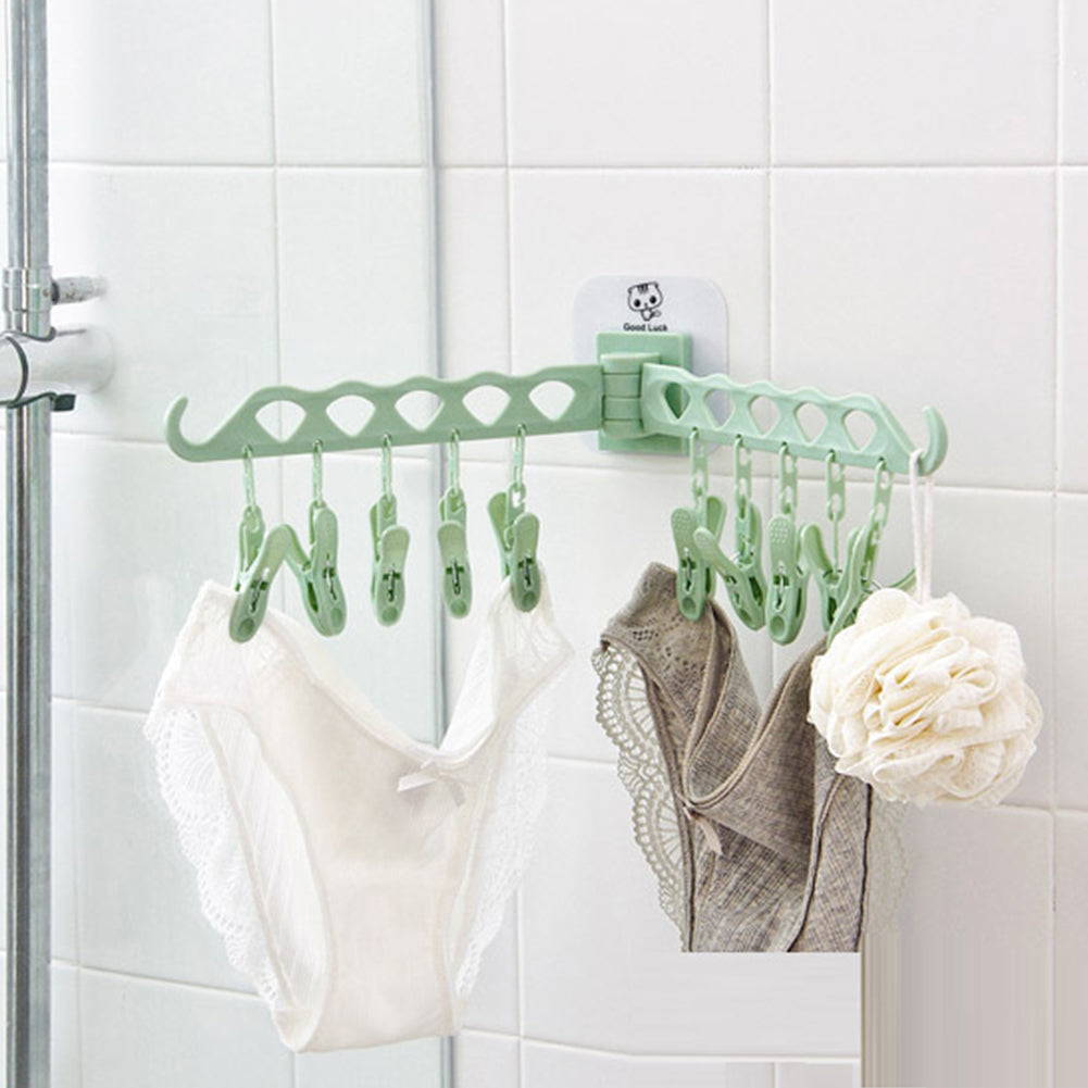 Removable 12 Clips Bathroom Rack Clothespin Windproof Socks Clothes Towel Hanger