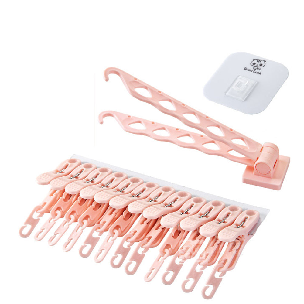 Removable 12 Clips Bathroom Rack Clothespin Windproof Socks Clothes Towel Hanger