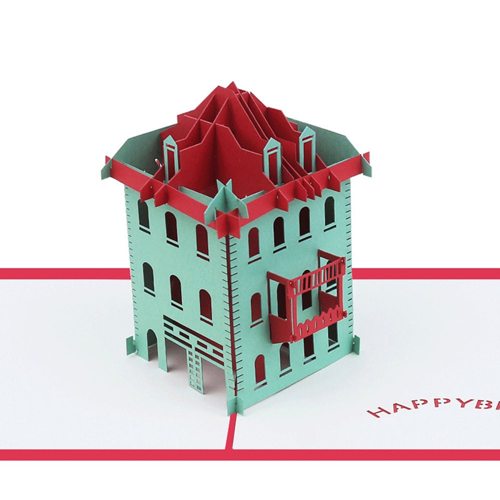 Creative 3D Pop Up House Happy Birthday Handmade Greeting Card Gift Paper Craft