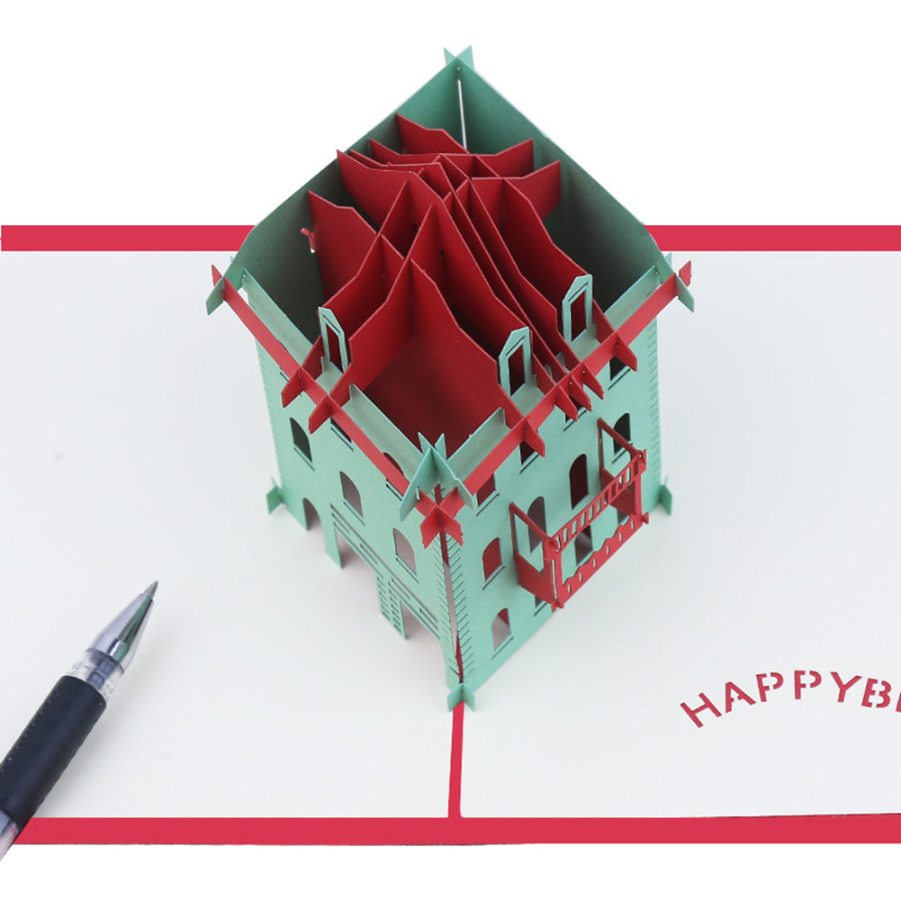 Creative 3D Pop Up House Happy Birthday Handmade Greeting Card Gift Paper Craft
