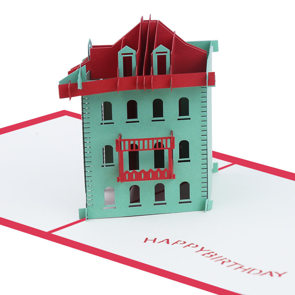 Creative 3D Pop Up House Happy Birthday Handmade Greeting Card Gift Paper Craft