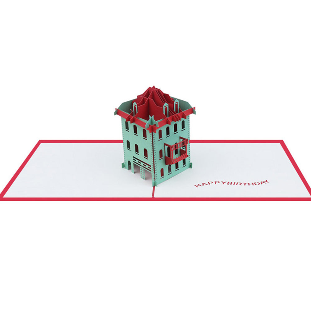 Creative 3D Pop Up House Happy Birthday Handmade Greeting Card Gift Paper Craft
