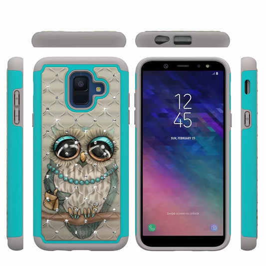 mobile phone case all-inclusive soft-edge PC hard shell 2 in 1 coated silica gel for Samsung Galaxy A6 Gray cat