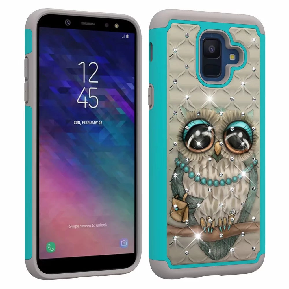 mobile phone case all-inclusive soft-edge PC hard shell 2 in 1 coated silica gel for Samsung Galaxy A6 Gray cat