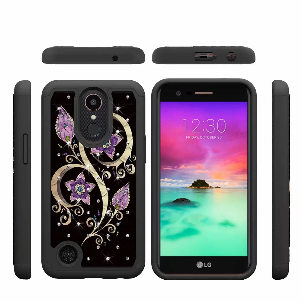 mobile phone case all-inclusive soft-edge PC hard shell 2 in 1 coated silicone for LG K10 2017  Peacock flower