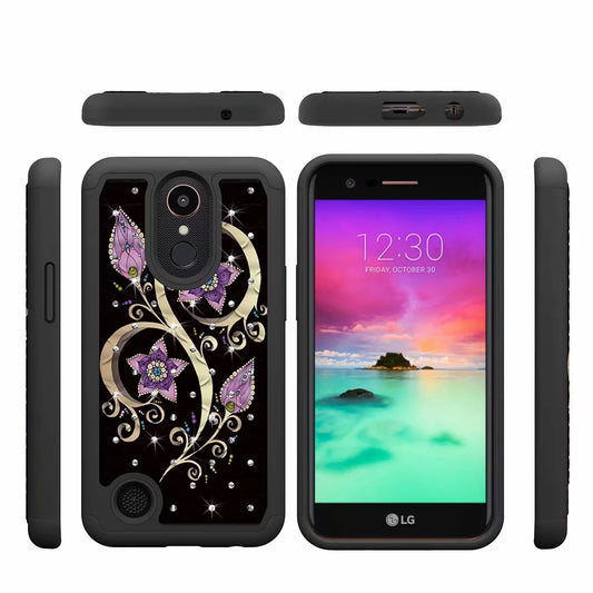 mobile phone case all-inclusive soft-edge PC hard shell 2 in 1 coated silicone for LG K10 2017  Peacock flower