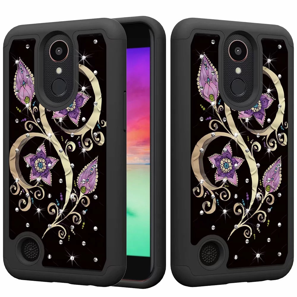 mobile phone case all-inclusive soft-edge PC hard shell 2 in 1 coated silicone for LG K10 2017  Peacock flower