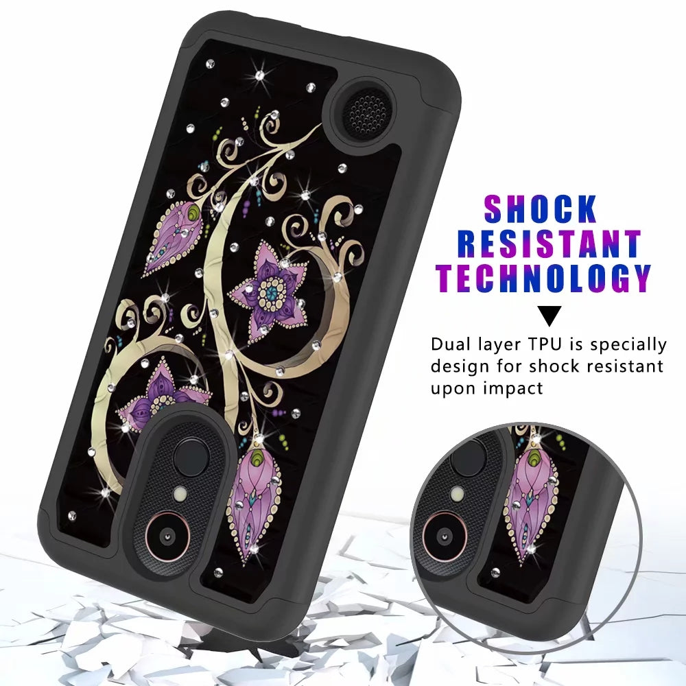 mobile phone case all-inclusive soft-edge PC hard shell 2 in 1 coated silicone for LG K10 2017  Peacock flower