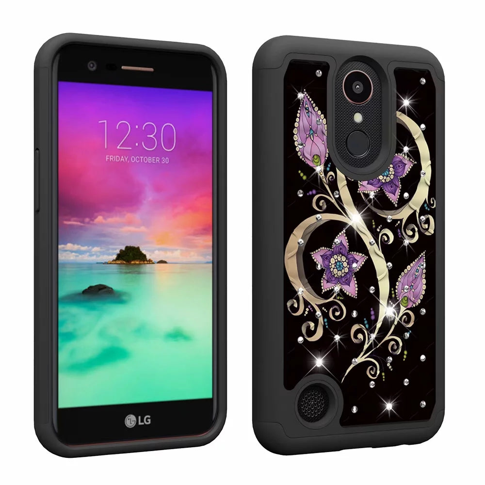 mobile phone case all-inclusive soft-edge PC hard shell 2 in 1 coated silicone for LG K10 2017  Peacock flower